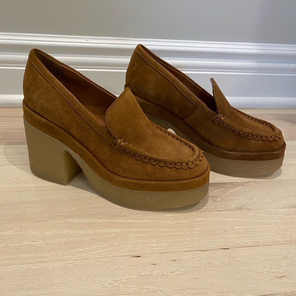 Marc Fisher brand new suede platform loafer heel 6.5